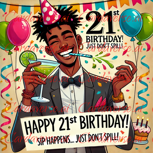 Sip Happens 21st Birthday Card