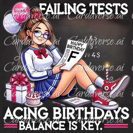 Failing Tests Acing Birthdays Card